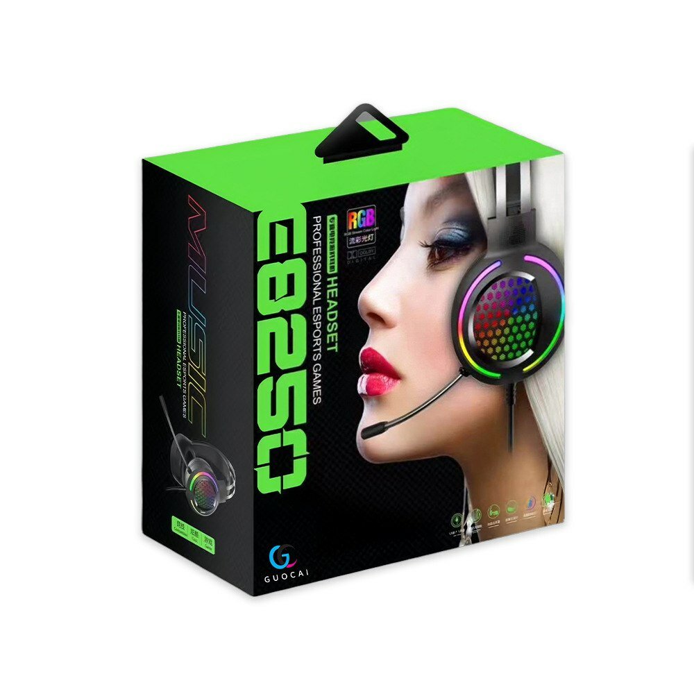 Игровые наушники Deiog E8250, RGB подсветка, проводные, чёрные