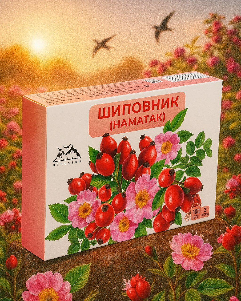 Шиповник. HILLSIDE, 100 фильтр-пакетов, без добавок, без ГМО, срок годности 2 года