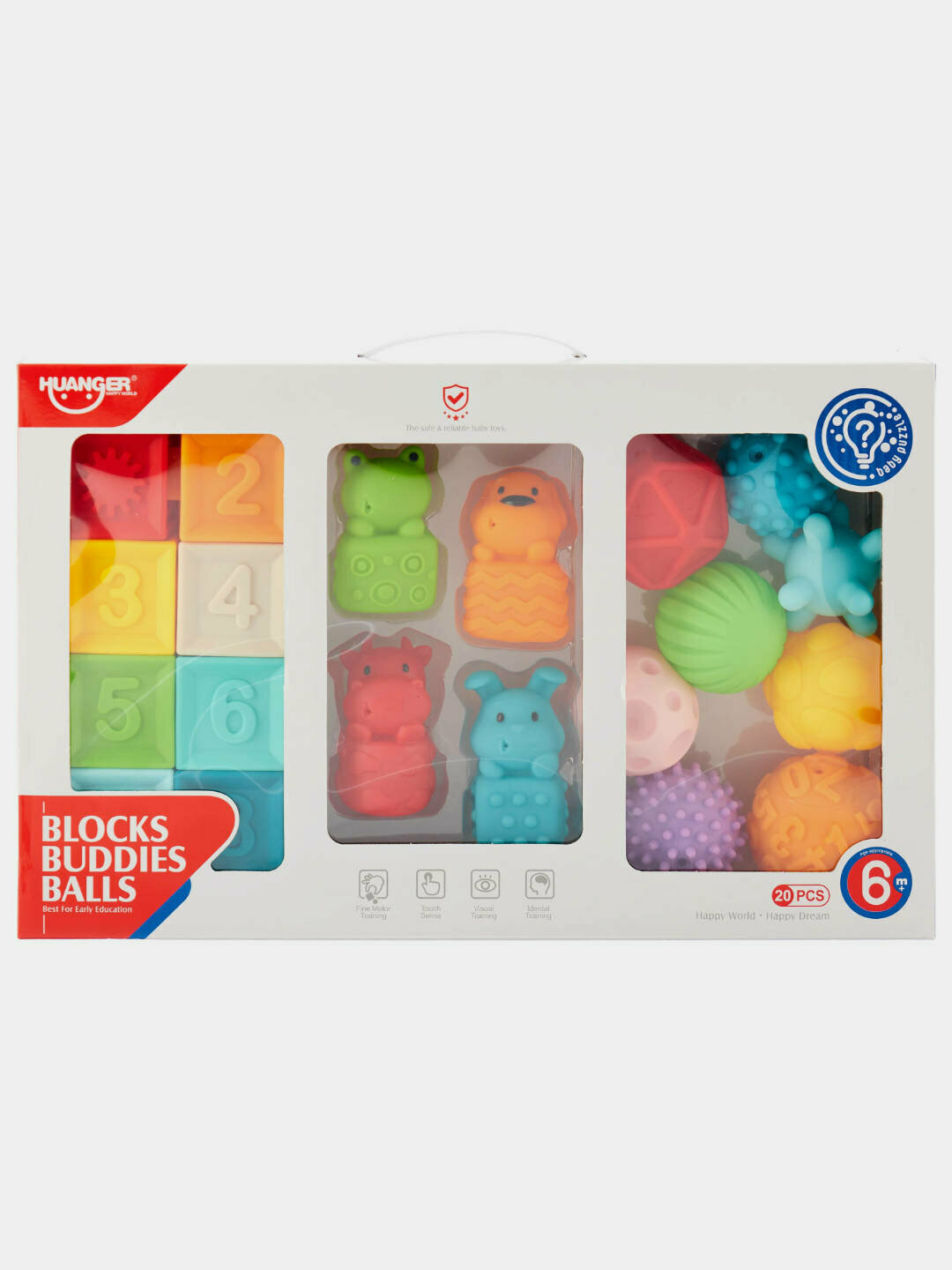 Сенсорные резиновые элементы HE0231, Мягкие текстуры и цифры, Для малышей от 6 месяцев, Тактильное развитие Код. 13516