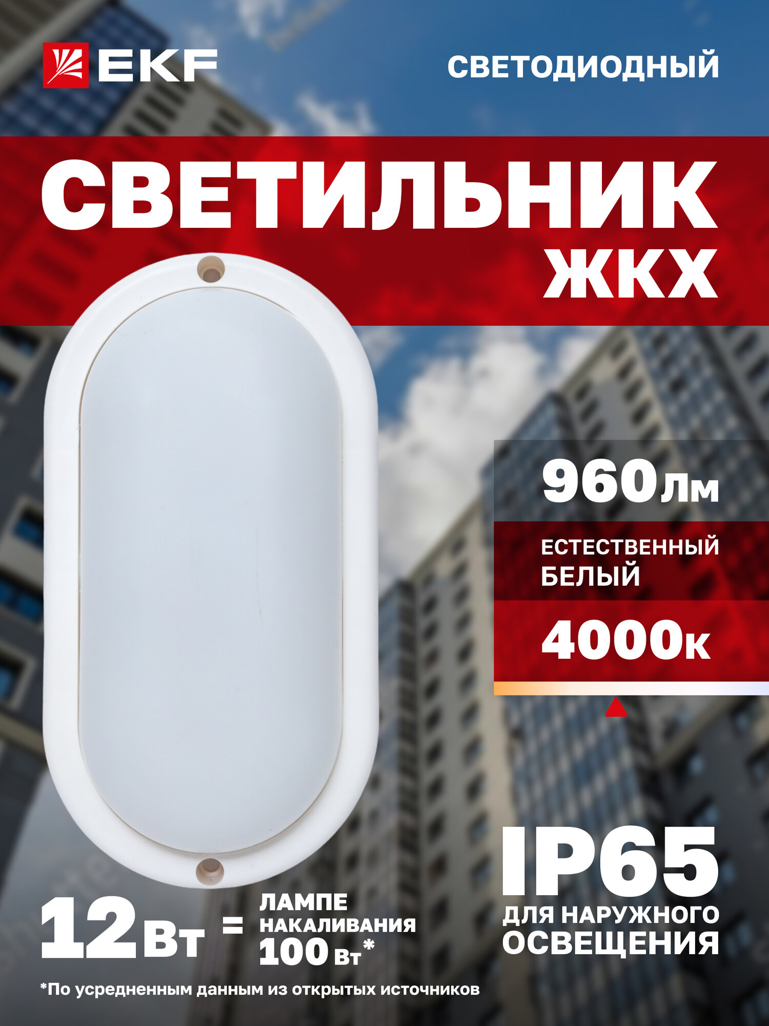 Светильник светодиодный ЖКХ EKF LUMA овал ДПО-1001 12Вт 4000K IP65