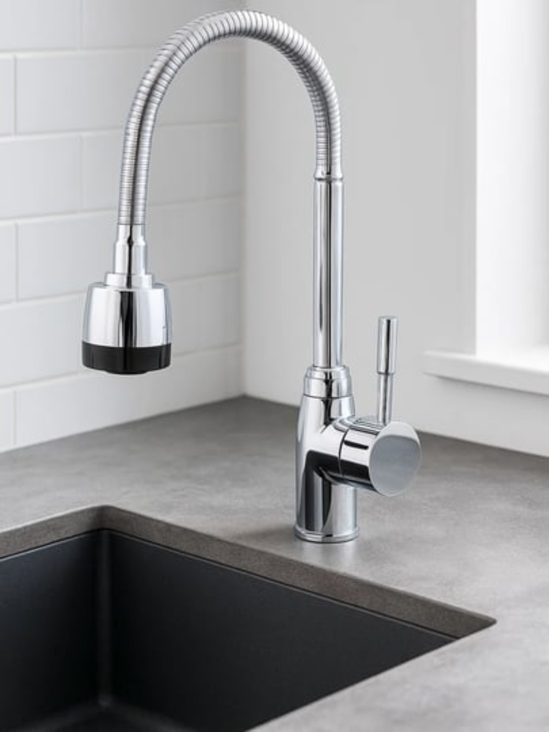 Смеситель для кухни с гибким изливом, хром