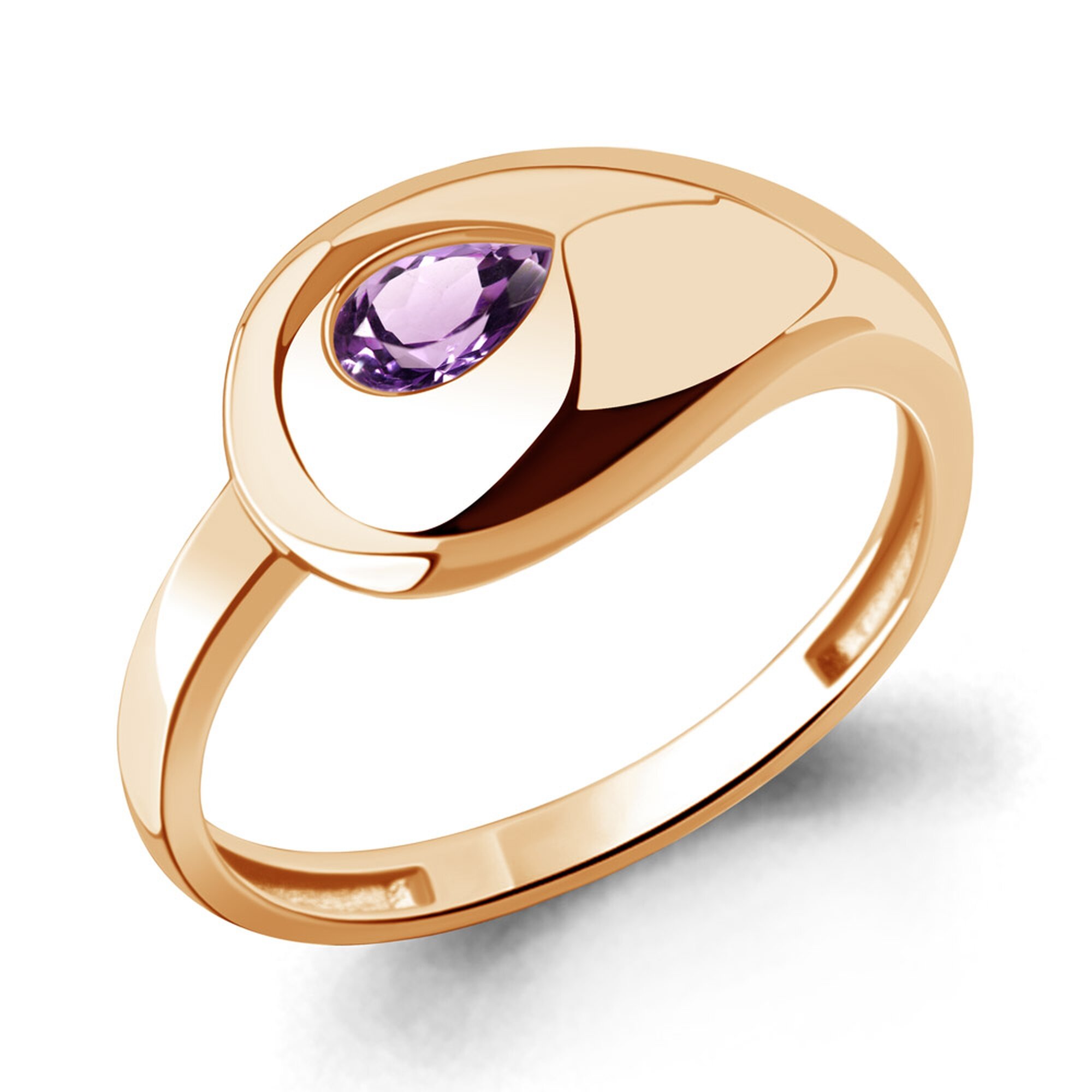 Кольцо, серебро, 925 проба, золочение, аметист