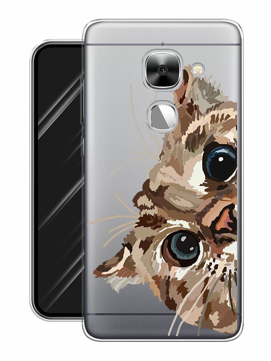 Чехол на LeEco Le 2/2 pro / Лееко Ле 2/2 про с принтом "Любопытный кот", прозрачный — фото 1