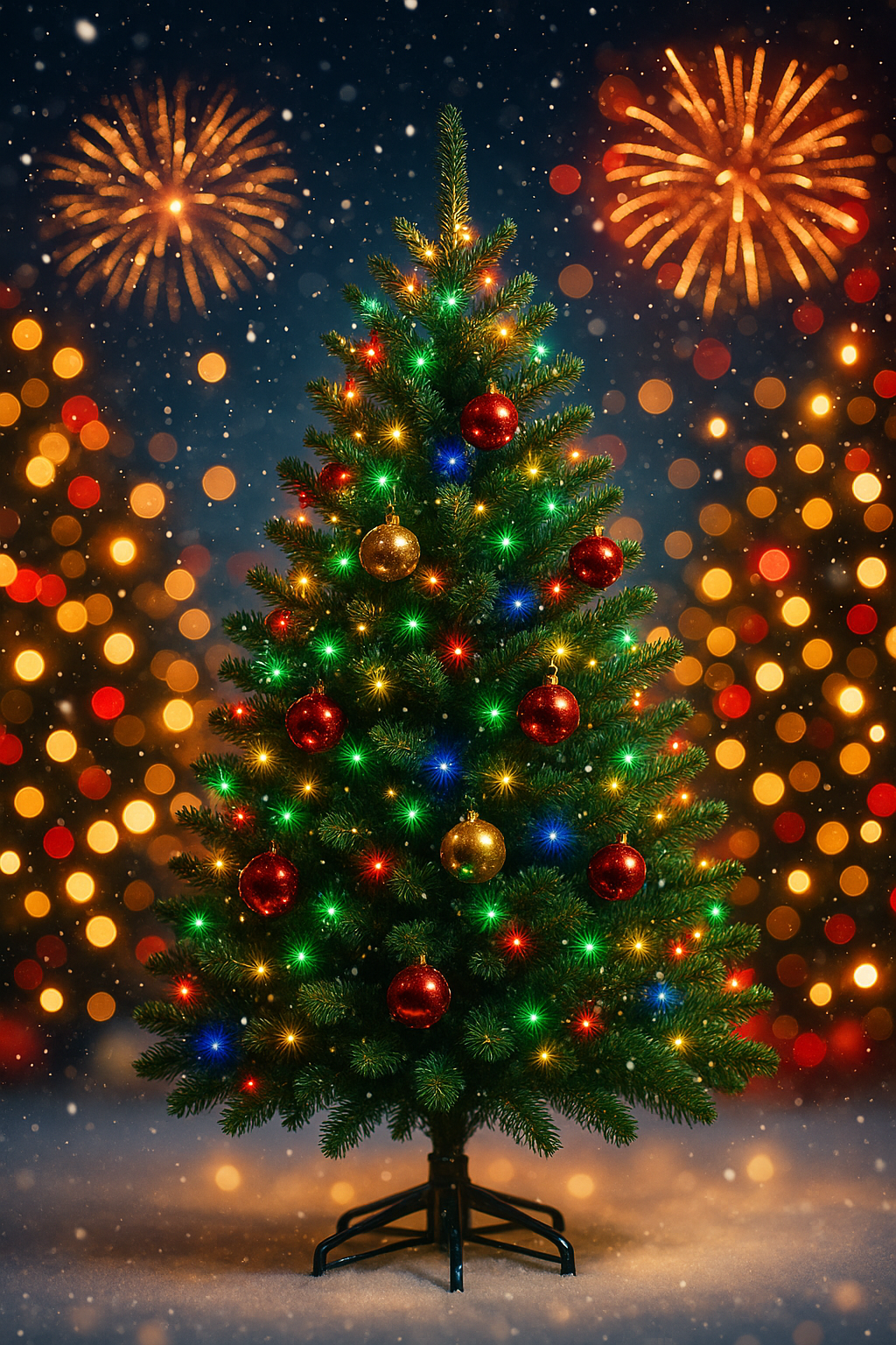 Новогодняя ёлка с гирляндами и мишурой, искусственная, с высотой
