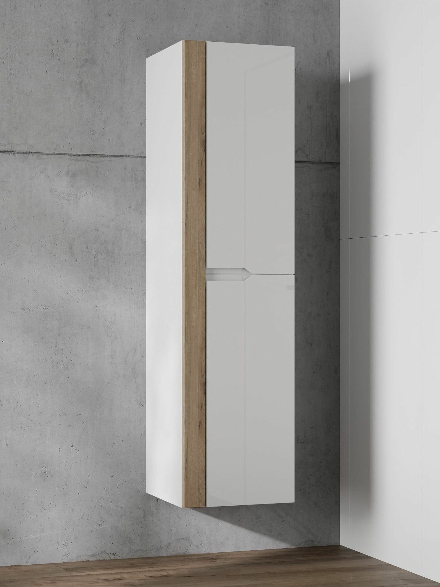 Пенал для ванной комнаты FAURAplus Элен (Милена) 35 подвесной белый глянец орех