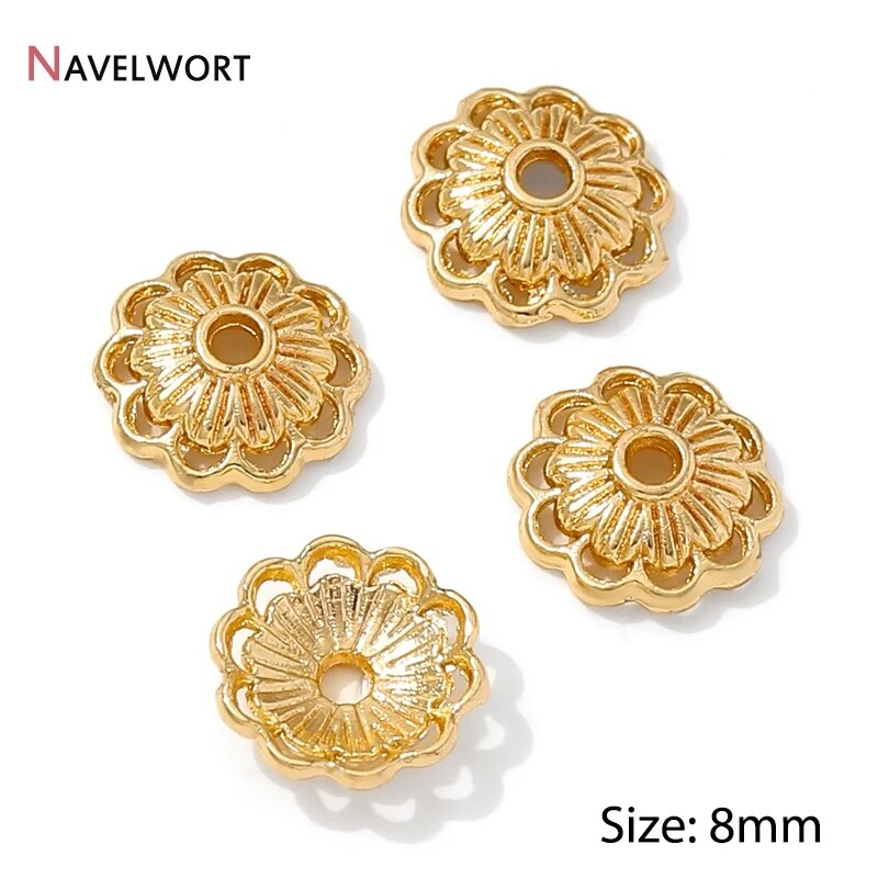 Шапочки для бус 8 мм, позолота 14K, 20 шт.