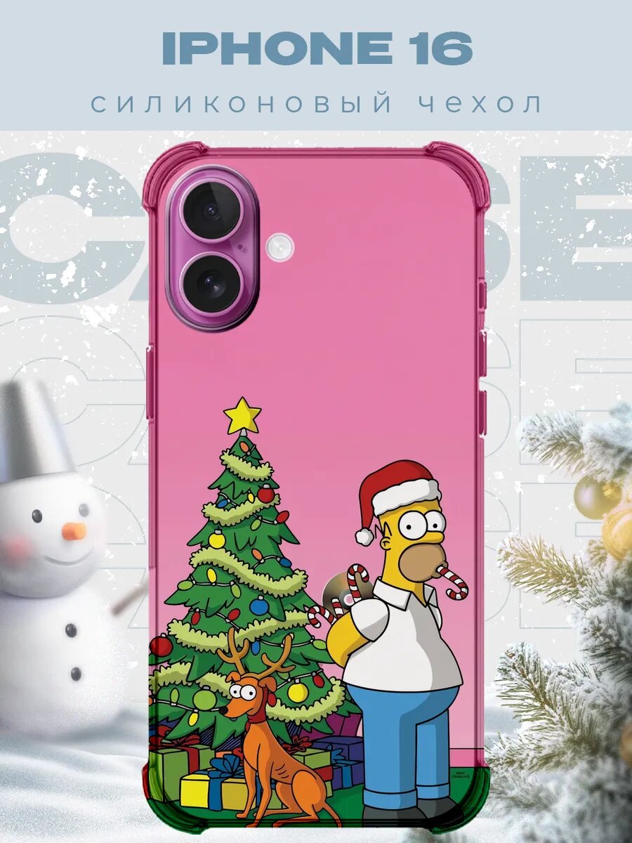 Новогодний чехол для телефона iPhone 16 симпсоны