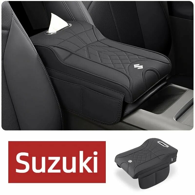 Автомобильный органайзер-чехол на подлокотник Suzuki из черной экокожи