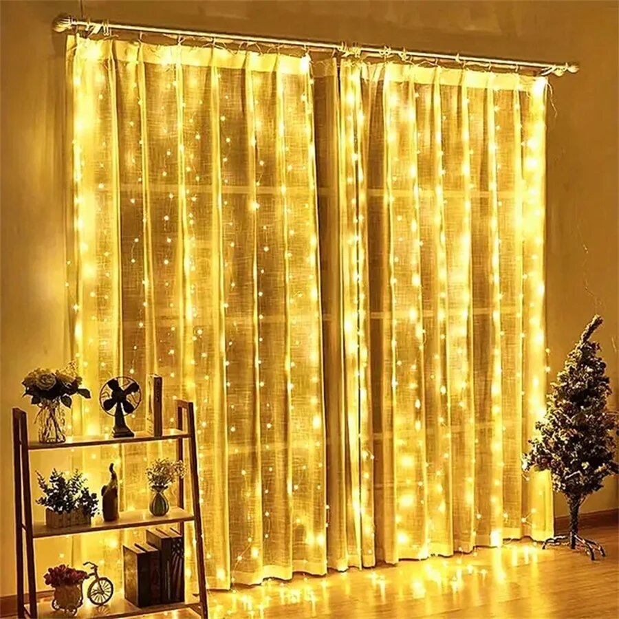 Светодиодная гирлянда-штора, теплый белый, 6x3м, 600 LED