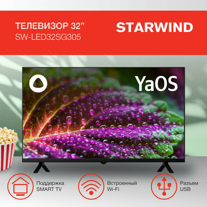 Телевизор LED Starwind 32" SW-LED32SG305 YaOS Frameless черный HD 60Hz DVB-T DVB-T2 DVB-C DVB-S — фото 2