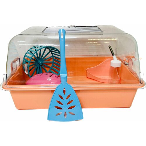 Клетка-террариум Зооэкспресс, для грызунов с метал. дверкой и компл, 42х30,5х22, большой, оранж