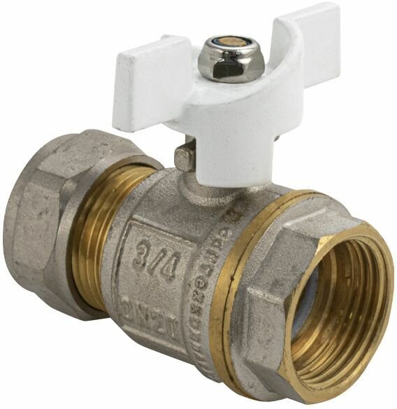 фото Кран для металлопластика 20х3/4, ц/г, белая бабочка, латунный