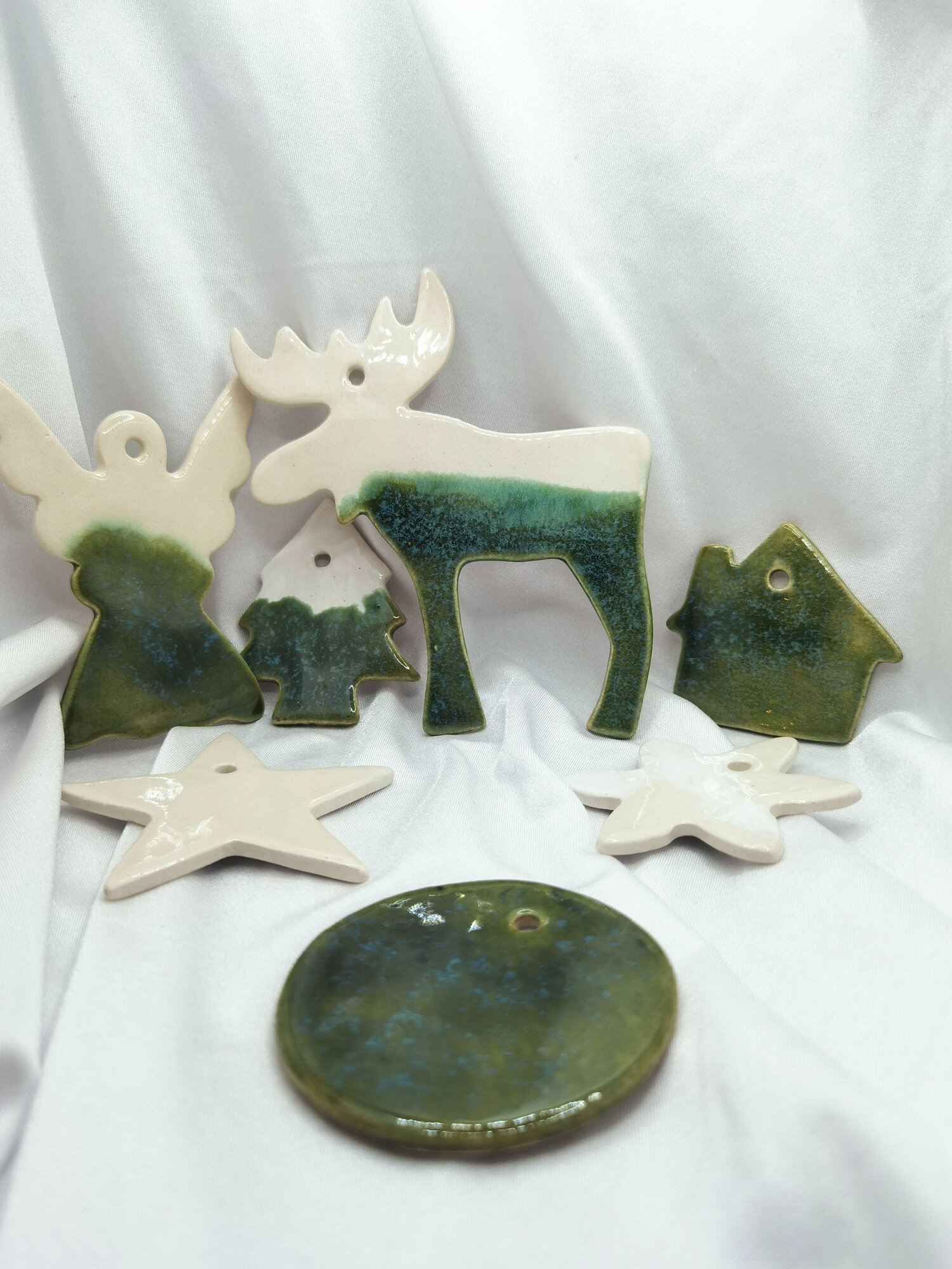 фото Игрушка 6 шт елочная новогодняя керамическая набор звезда 2 шар 2 елочка домик