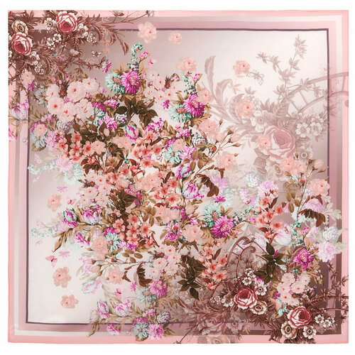 фото Платок павловопосадская платочная мануфактура,89х89 см, розовый, бежевый