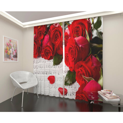 Фотошторы Арт Паула Ноты и розы Блэкаут В: 250 см Ш: 2*145 = 290 см