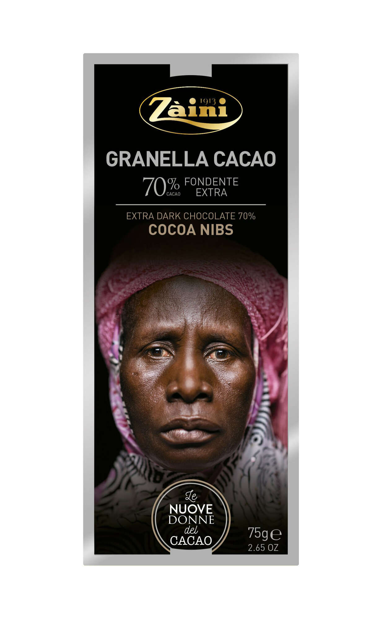 Zaini Темный шоколад 70% "Women of cocoa" с кусочками какао-бобов, 75г