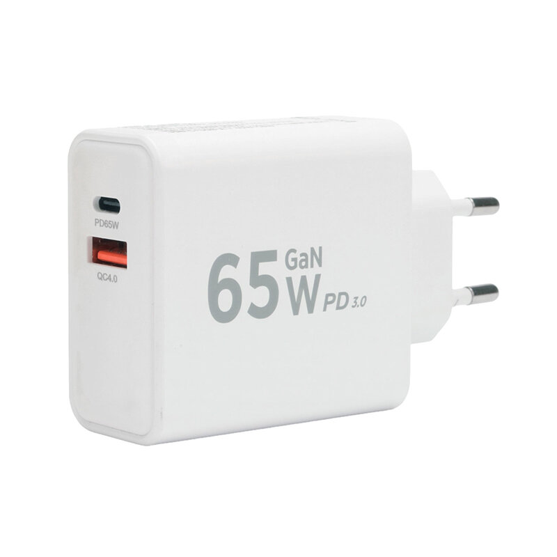 Зарядное устройство сетевое Cablexpert 65Вт GaN, QC4.0/PD3.0, 2 порта: USB и Type-C, белый, коробка - фото №1