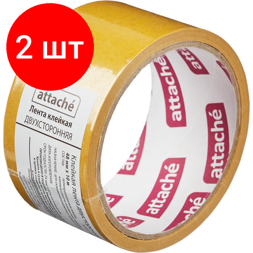 Комплект 2 штук, Клейкая лента двусторонняя ATTACHE 48х10м, полипропилен комплект 2 штук клейкая лента двусторонняя attache 48х10м полипропилен