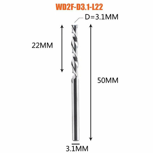 Dreanique чистовая спиральная двухзаходная фреза стружка вниз для чпу (3.17х22х50х3.17) WD2F-D3.1-L22 11402 dreanique up