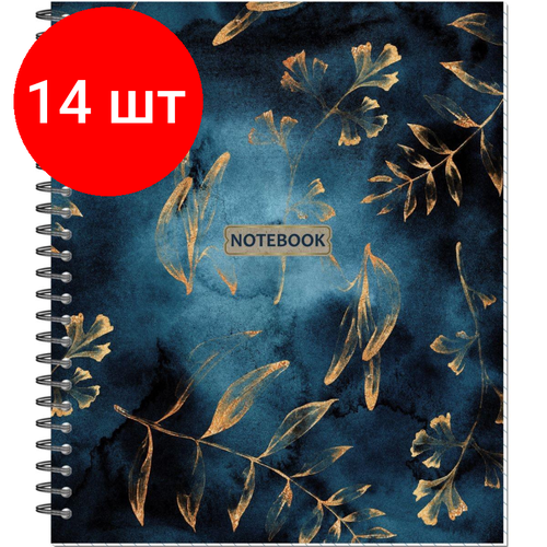 Комплект 14 штук, Бизнес-тетрадь Floral А5, 96л, клетка, обл. мел. картон, спираль, синий бизнес тетрадь attache selection floral а5 96 листов обложка мелованный картон спираль синий