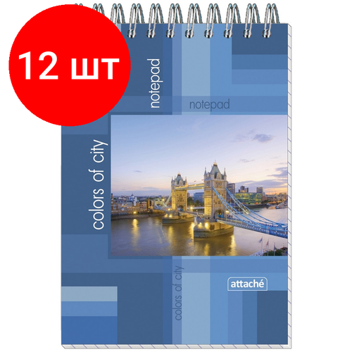 Комплект 12 штук, Блокнот на спирали А6 40л. attache-бизнес клет. 14с151 в асс.