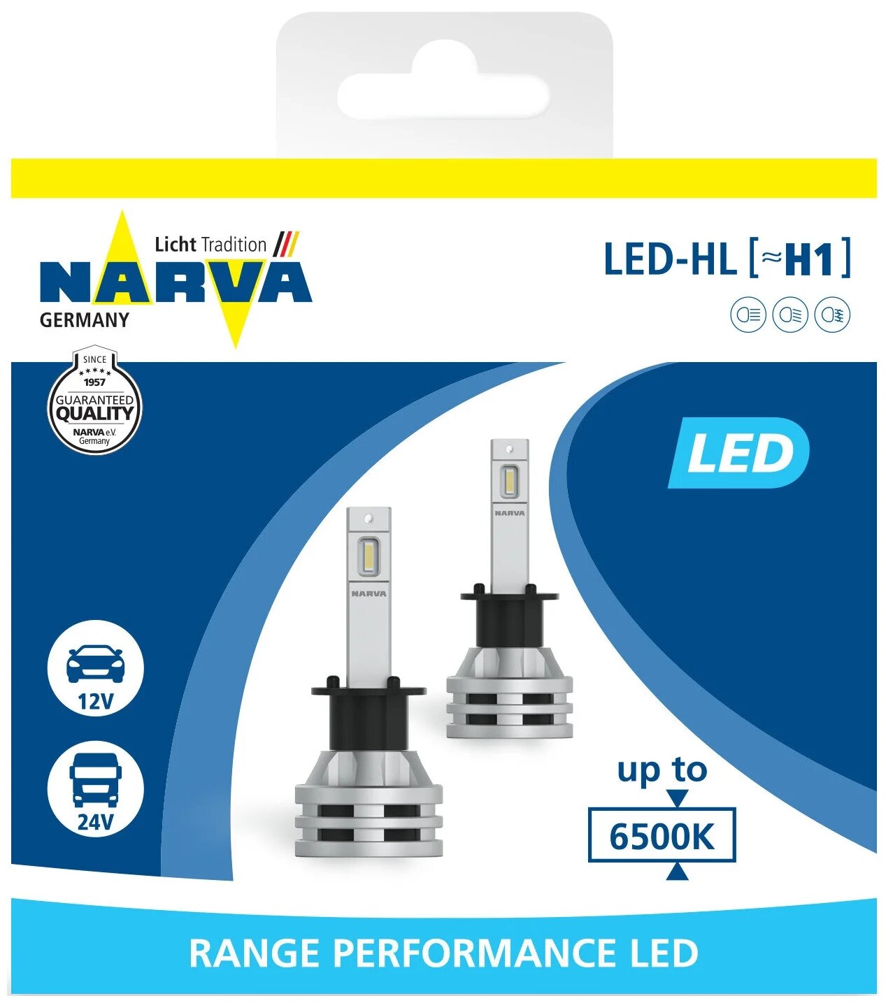 Лампа автомобильная светодиодная NARVA H1 12V-24V 6500K Range Performance LED 18057 (2шт)