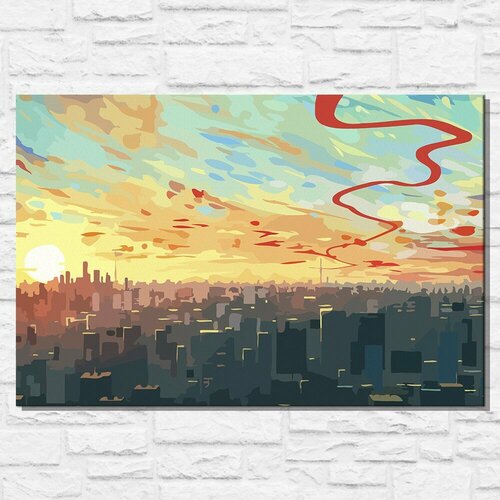 Картина по номерам на холсте Городской пейзаж (красочное небо, мегаполис, закат, рассвет) - 13726 Г 60x40