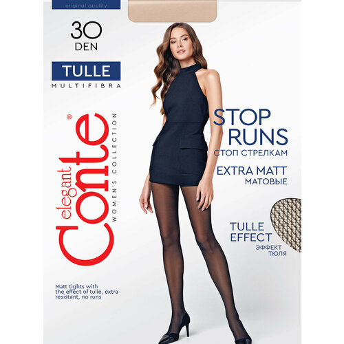 Колготки Conte TULLE, 30 den, размер 4/L, бежевый колготки для беременных conte mommy 40 den lycra® размер 4 l с х б ластовицей цвет natural телесный