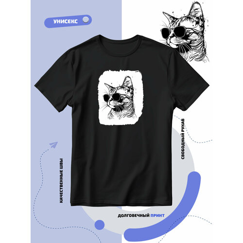 фото Футболка крутой черно-белый кот в солнцезащитных очках, размер 3xs, черный smail-p