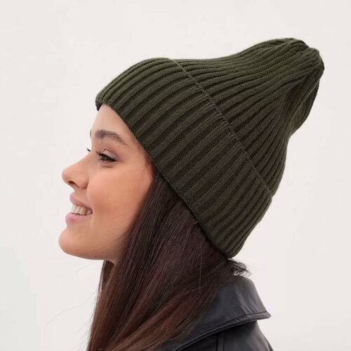 фото Шапка бини шапка женская зимняя бини вязаная шапка для девочки детская, размер 56-57, хаки ganalyly