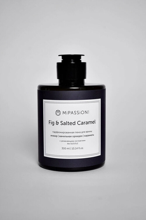 MiPASSiON Парфюмированная жидкая пена для ванны Fig & Salted Caramel (инжир, ванильная орхидея, карамель), 300 мл