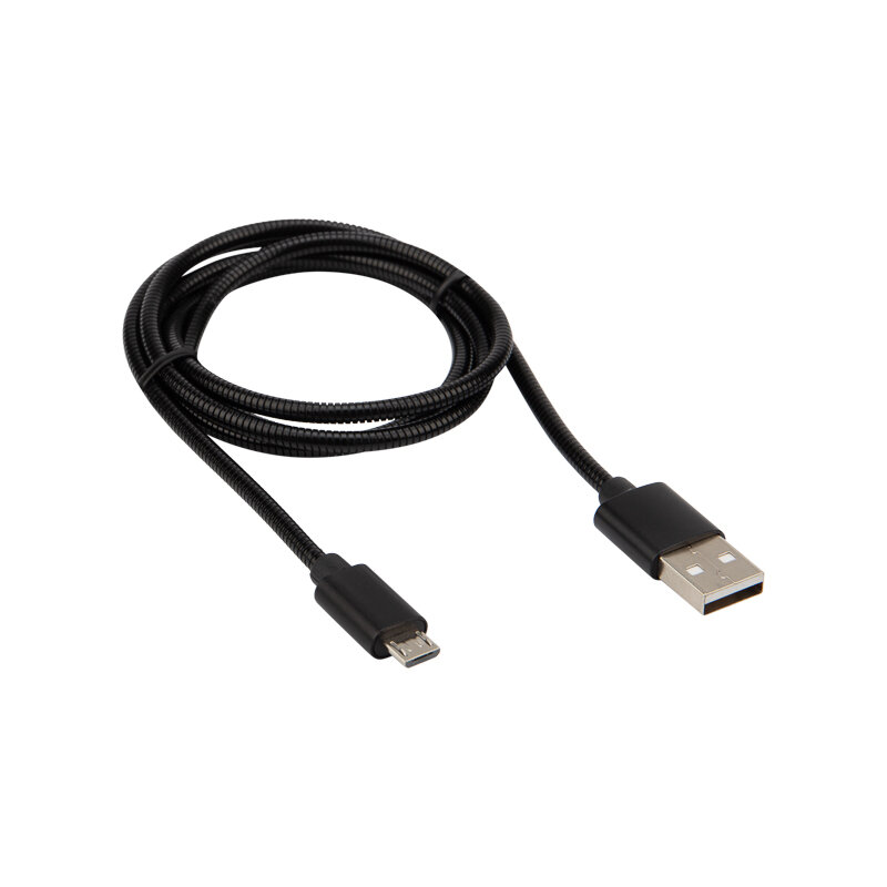 USB кабель microUSB шнур в металлической оплетке 1м, серебристый REXANT