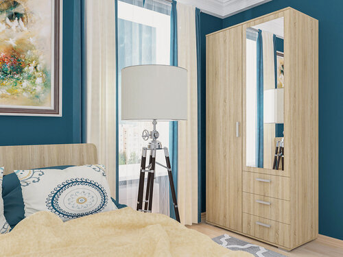 Изображение товара Шкаф МК"Пирамида" Шон-14, распашной с зеркалом, 2 двери, цвет сонома, 210х80х54 см