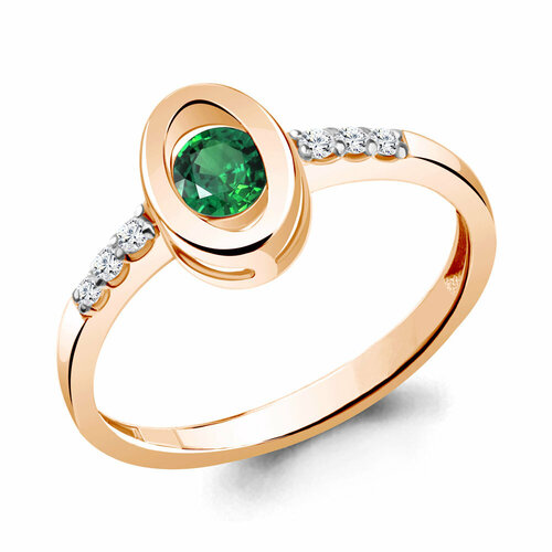 фото Кольцо aquamarine, серебро, 925 проба, фианит, изумруд синтетический, золотой