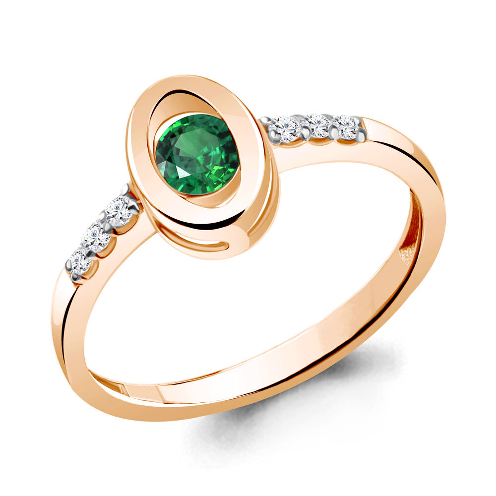 Кольцо AQUAMARINE, серебро, 925 проба, фианит, изумруд синтетический