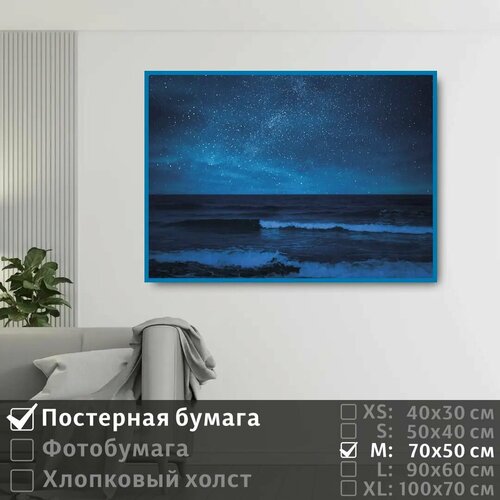 фото Постер на стену звездное небо над океаном 70х50 см полицентр