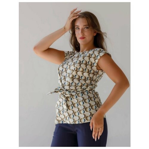 Блуза  FEERIA, размер 46, коричневый, белый