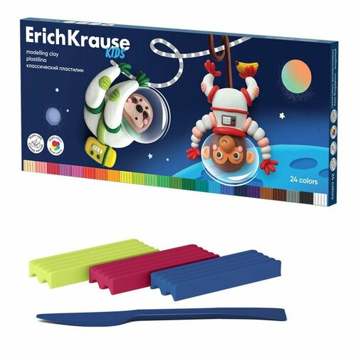 Пластилин 24 цвета, 432 г, ErichKrause Kids Space Animals, со стеком, в картонной упаковке (комплект из 4 шт)