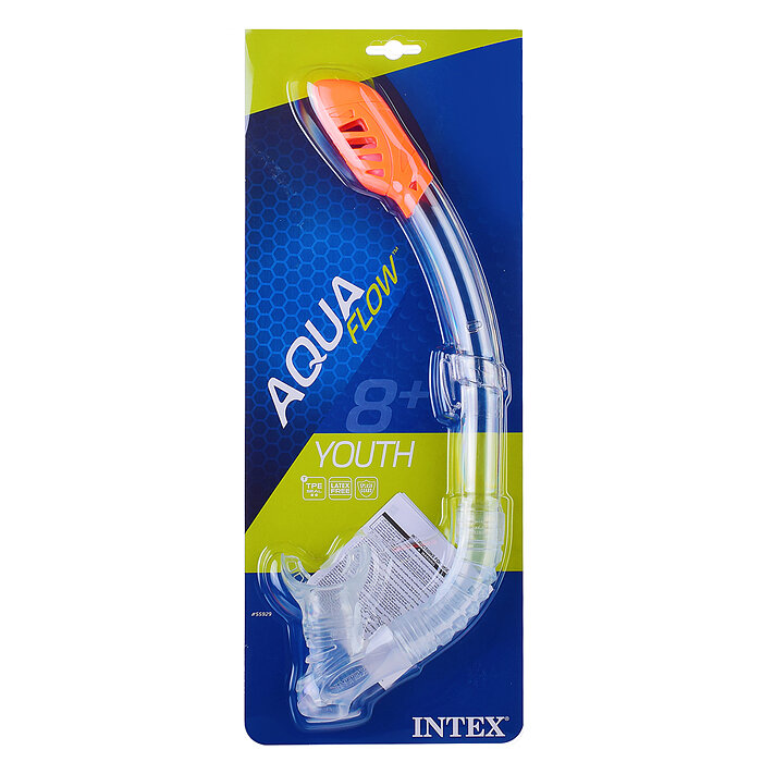 Трубка для плавания INTEX Easy-Flow 55929, волноотбойник, прозрачная, чёрный/белый
