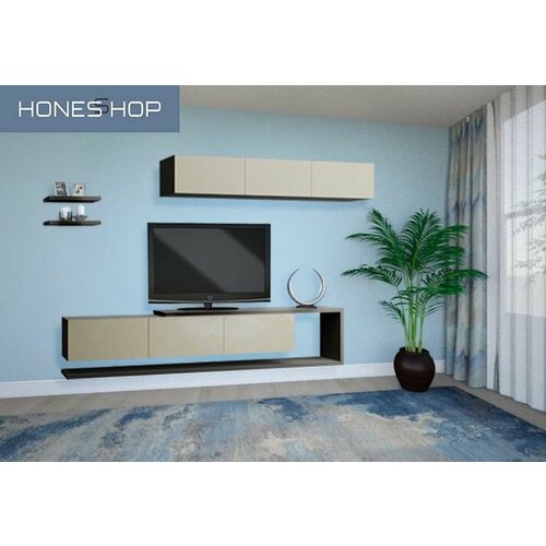 Стенка для гостиной Литей ЛДСП/МДФ корпус венге цава, фасад капучино глянец, 160х33х120