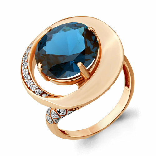 фото Кольцо diamant online, серебро, 925 проба, золочение, фианит, топаз, размер 19, голубой