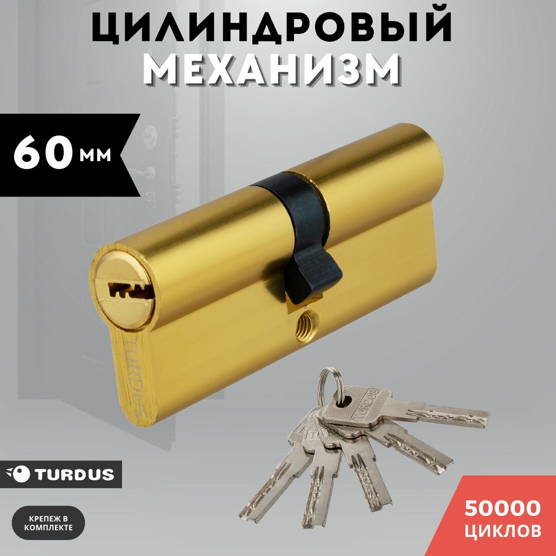 Цилиндровый механизм золото блестящее 60 мм TURDUS A 60 PB ключ/ключ равносторонний цилиндр личинка для замка