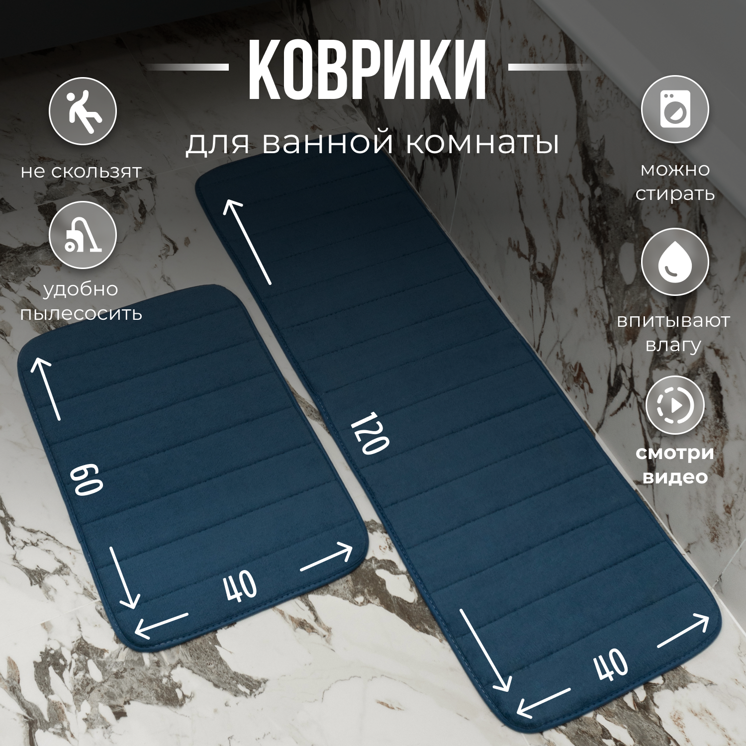 Коврики для ванной и туалета / HOMO / Размер: 40*120 см 40*60 см цвет: синий