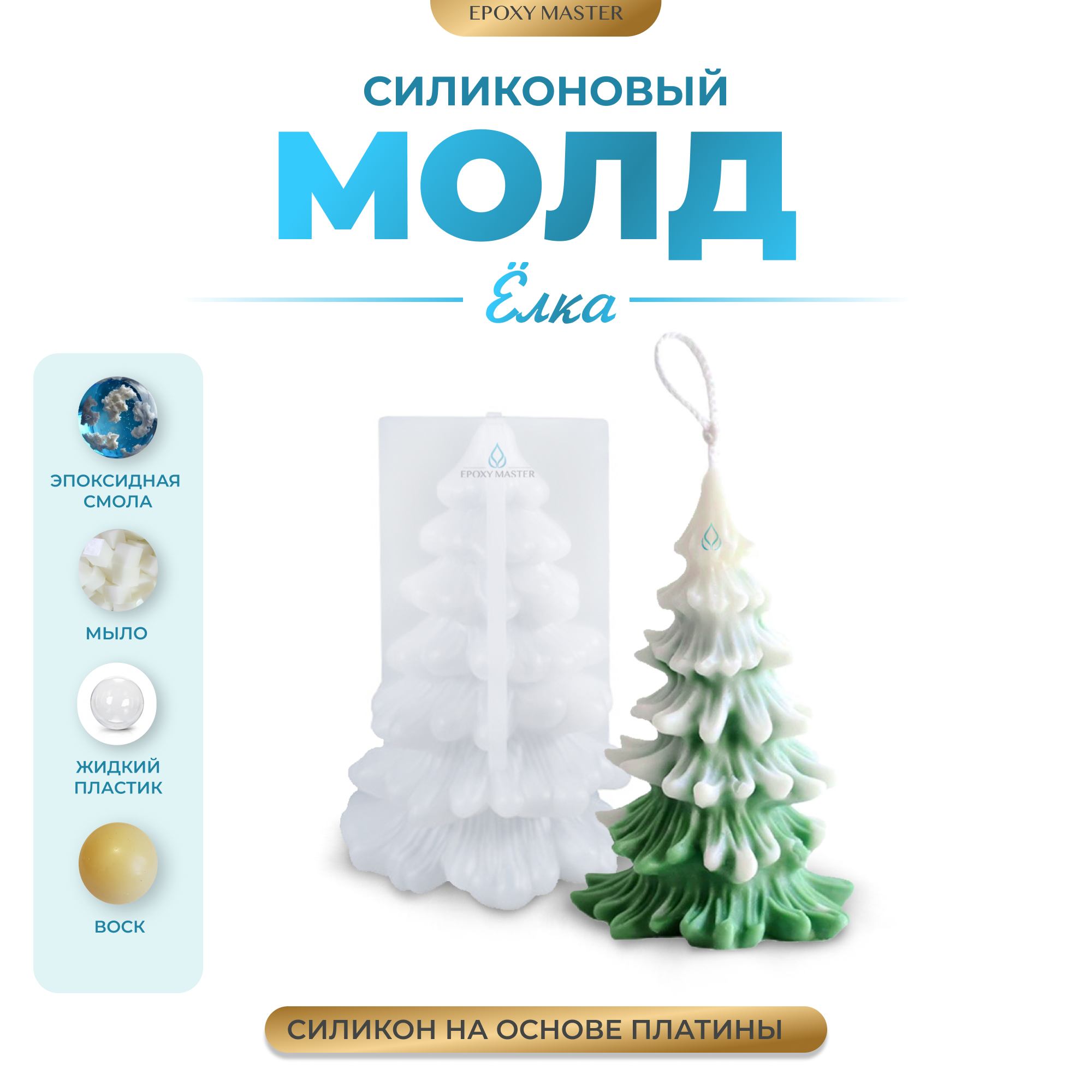 фото Силиконовый молд - Свеча ёлка №2, 12х7см