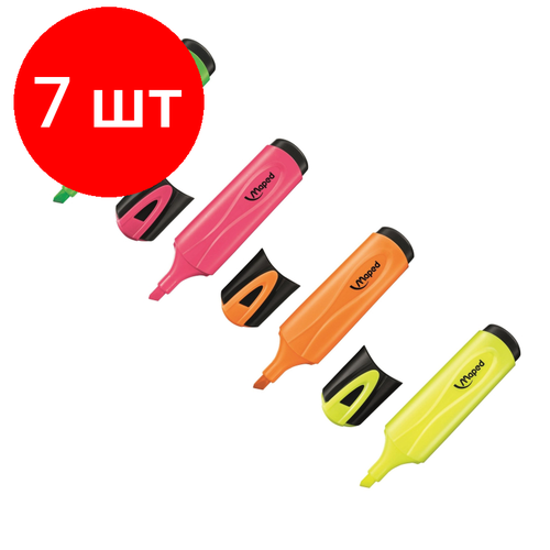 Комплект 7 наб, Набор текстовыделителей Maped FLUO PEP'S CLASSIC 1-5 мм, 4 цв/наб,742547