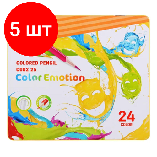 Комплект 5 наб, Карандаши цветные Deli EC00225 Color Emotion липа 24цв/наб. мет. кор