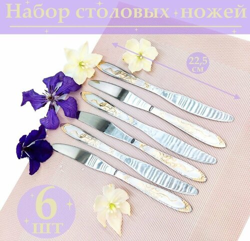 Ножи из нержавеющей стали, комплект (набор) столовых приборов, узор: аист, 20 см, 6 шт