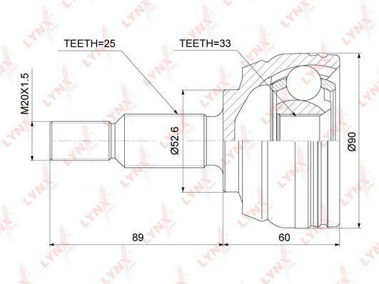 Шрус наружный подходит для Renault Duster 1.5D-1.6 10> / Fluence 1.5D-2.0 10> / Megane III 1.4-1.9D 08> / Scenic III 1.4-1.6D lynx CO-3845 1шт