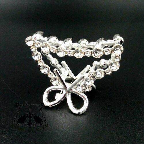 Металлическая заколка краб треугольник со стразами и бантиком, цвет серебро