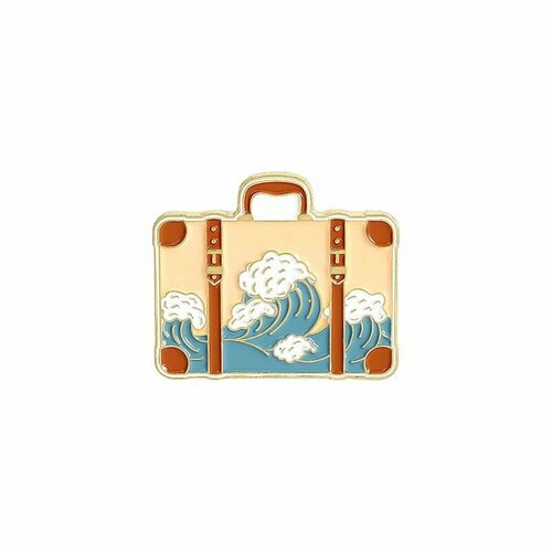 фото Значок чемодан с картиной большая волна в канагаве u.pack